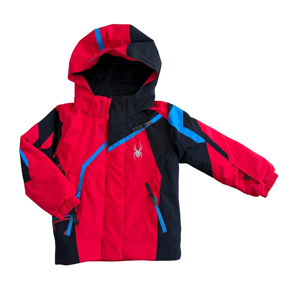 Spyder Kids Insulated Ski Snowboard Jacket Red Black Blue Removable Hood Size 3